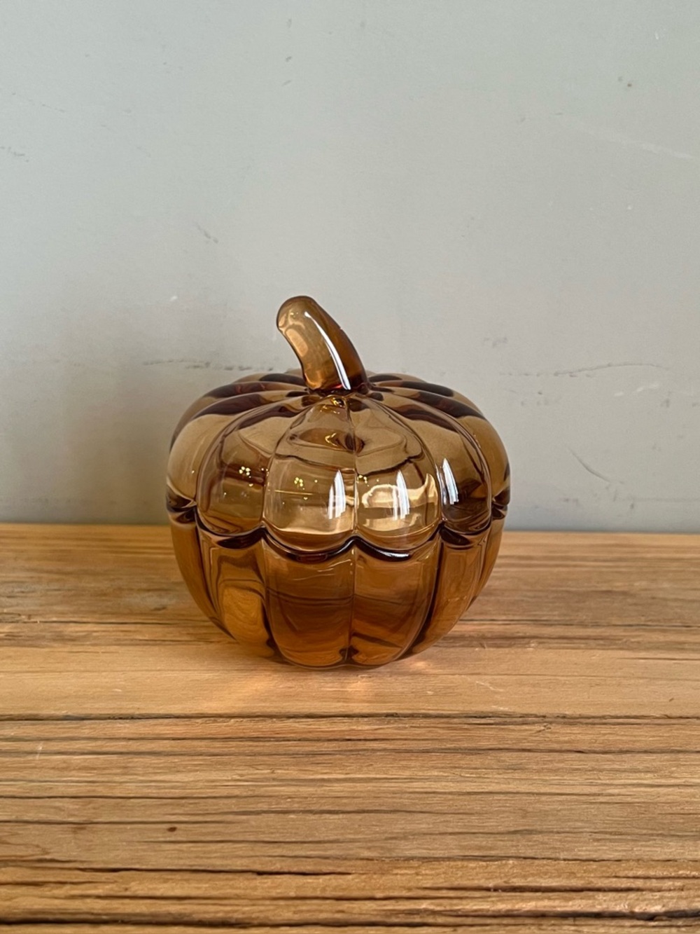 Amber Glass Pumpkin Trinket Jar Decorative Accent
